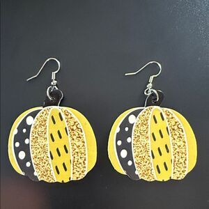 Faux leather Yellow and Black Pumpkin Earrings